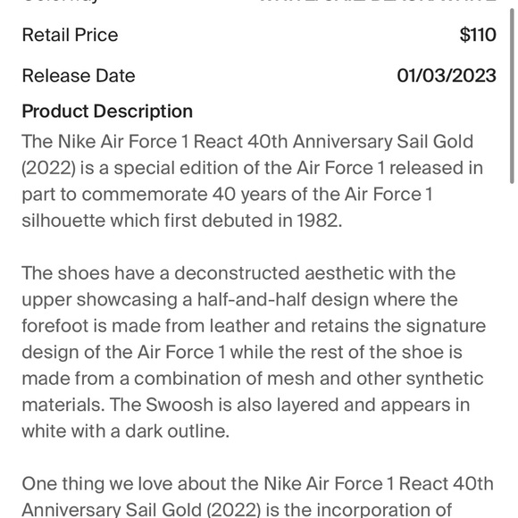 Nike Air Force 1 40th Anniversary Sail Gold - Picture 6 of 6